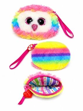 🌈 TY Beanie Boo Kidicore Retro Rainbow Owl Plush Coin Purse / Mini Wallet